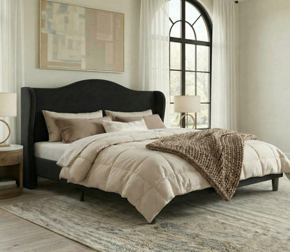 Allewie King Size Bed Frame, Upholstered Wingback Platform with 47" Tall Tufted Headboard, Plush Velvet Fabric, Modern Minimalist Design, No Box Spring Required, Tool-Free Assembly, Black