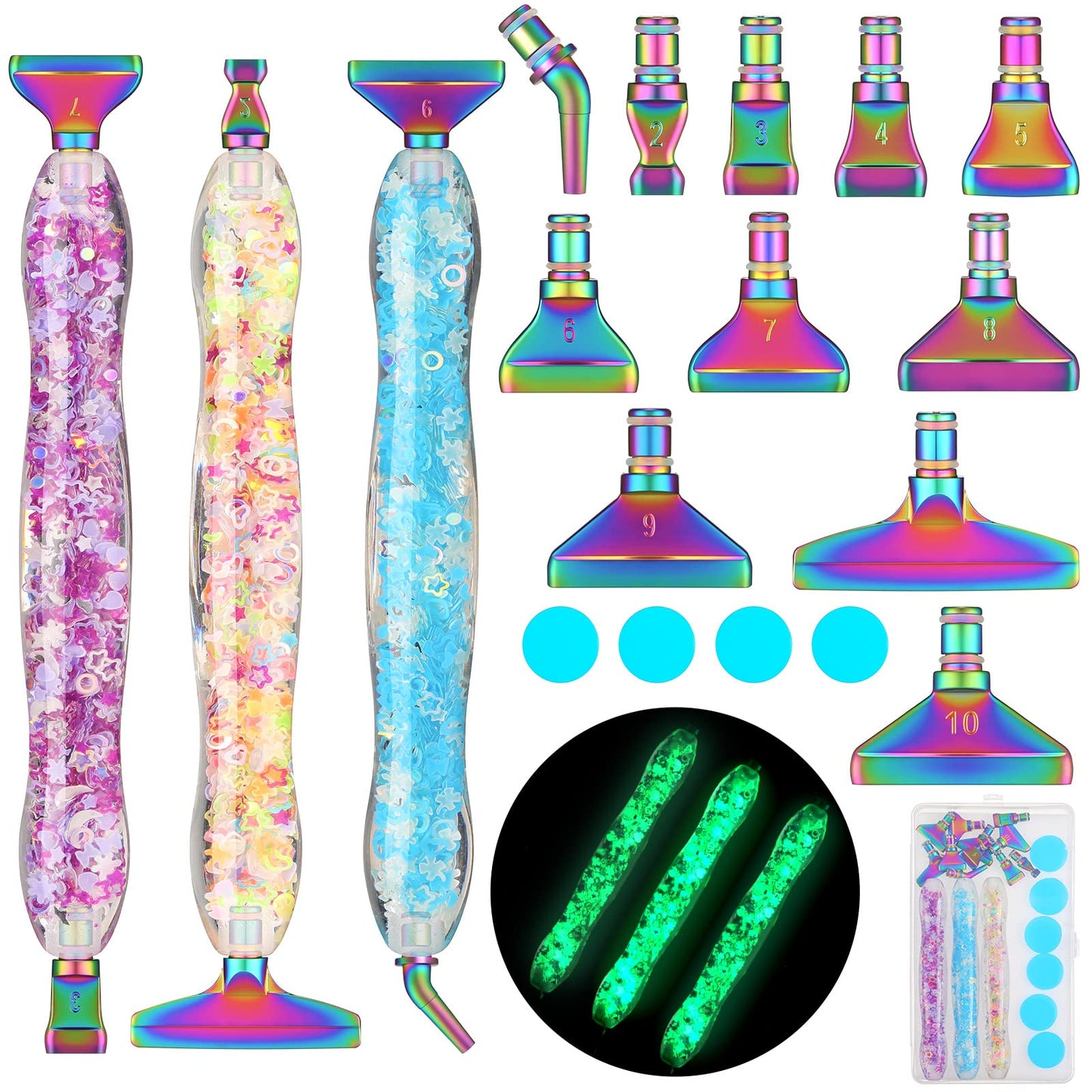 Geyoga 22 Pcs Luminous Painting Pen Kit DIY Art Accessories and Tools Painting Metal Pen Tips Rhinestone Picker Tool with Tips and Wax Paint-by-Number Kits for Adults