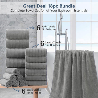 18 Set,Ultra Set Loops-6 Towels,6 Towels,6 Set Piece Bath Towels Soft Family Bathroom Towel with Hanging Bath Hand