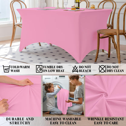 Famstar Table Cloth 2 Pack Pink 6FT Spandex Tablecloth for Rectangle Table Fitted Table Cloths Stretch Covers Washable Wrinkle Free Tablecloths for Festival Camping Picnic Wedding Party Table Cover