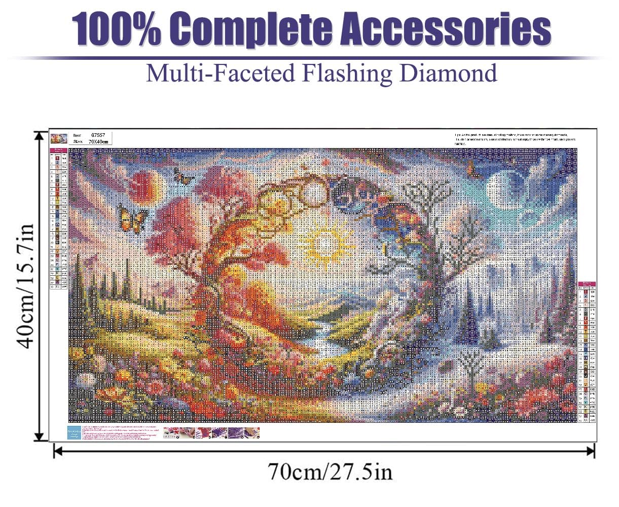 5D Large Diamond Art Painting,Four Season Diamond Art Kits for Adults,DIY Full Drill Crystal Rhinestone Arts and Crafts,Butterfly Flowers Art Painting with Diamond Home Wall Decor 27.5 X 15.7inch