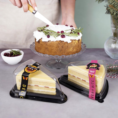 DoubleWave 50-Pack Clear Cake Slice Containers | BPA-Free, Stackable Dessert Holders for Parties, Weddings, and Special Events – Shatter-Resistant Plastic | Keeps Cake Fresh at Parties