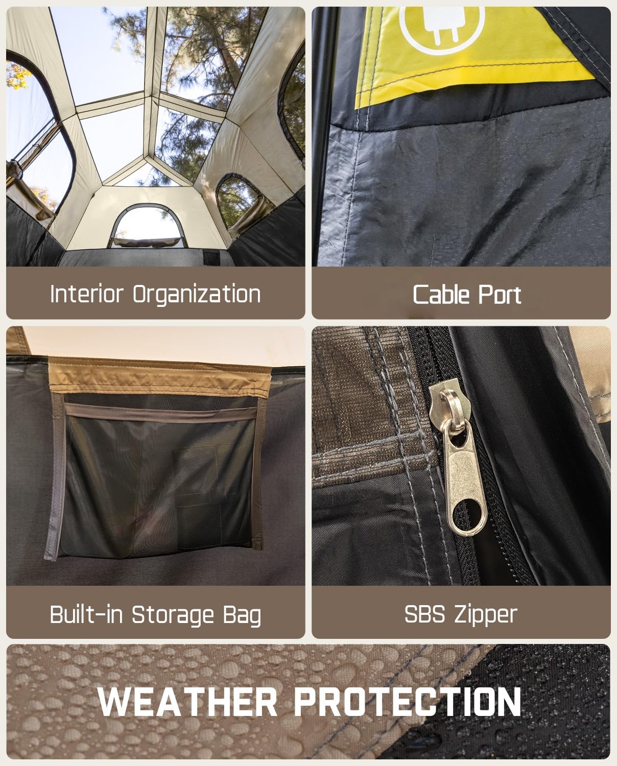 FanttikOutdoor Zeta C10 Pro Max Instant Cabin Tent 10 Person Camping Tent Setup in 60 Seconds with Rainfly & Windproof Portable with Carry Bag for Family Camping & Hiking, Upgraded Ventilation, Khaki