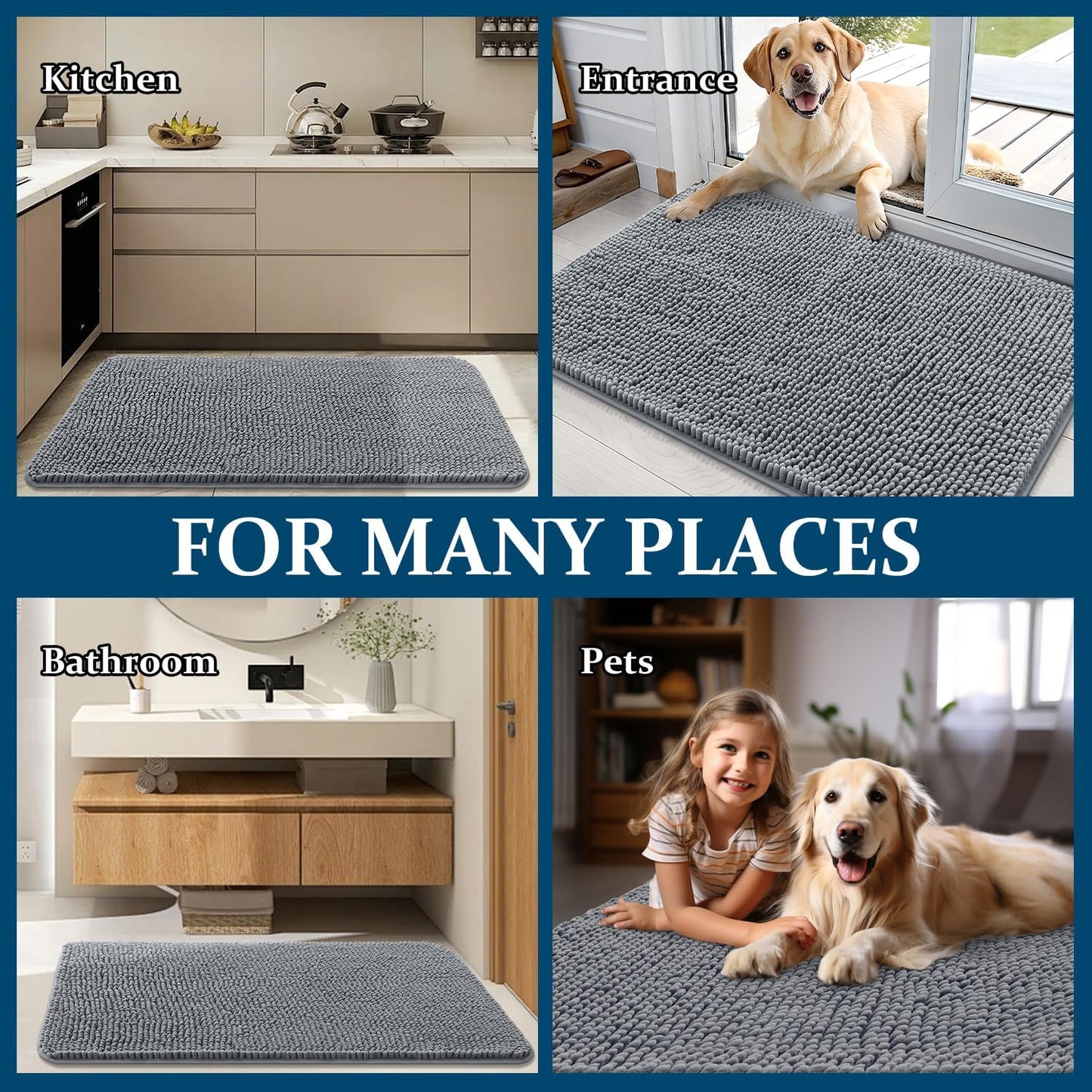 OLANLY Dog Door Mat - 5-Piece Bundle with 30x20 Size in Grey - Durable and Easy to Clean