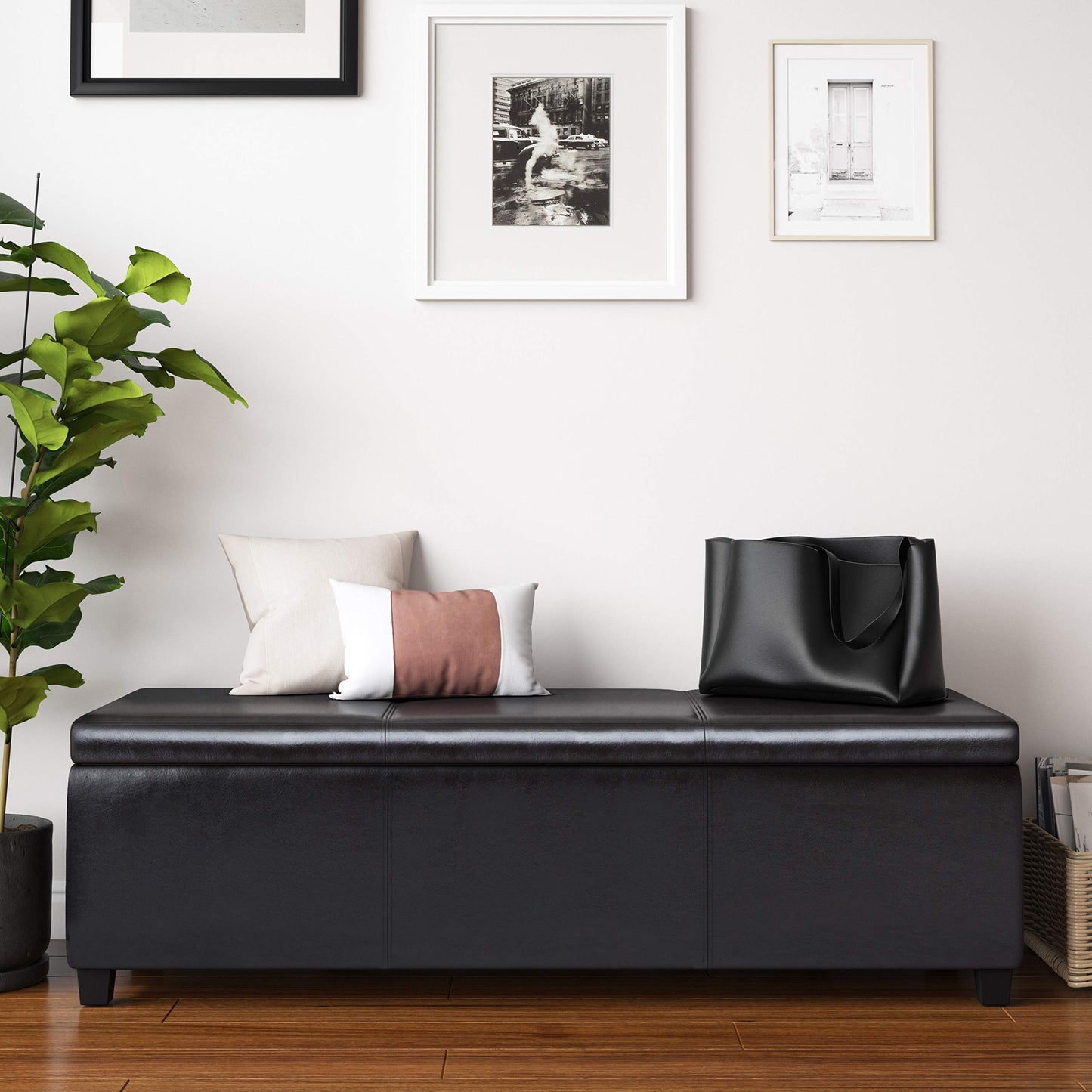 SIMPLIHOME Avalon Extra Large Storage Ottoman Bench - 54 inch Wide Upholstered Vegan Leather Rectangular Lift-Top Ottoman in Tanners Brown, Contemporary Bench for Living Room with Hidden Storage