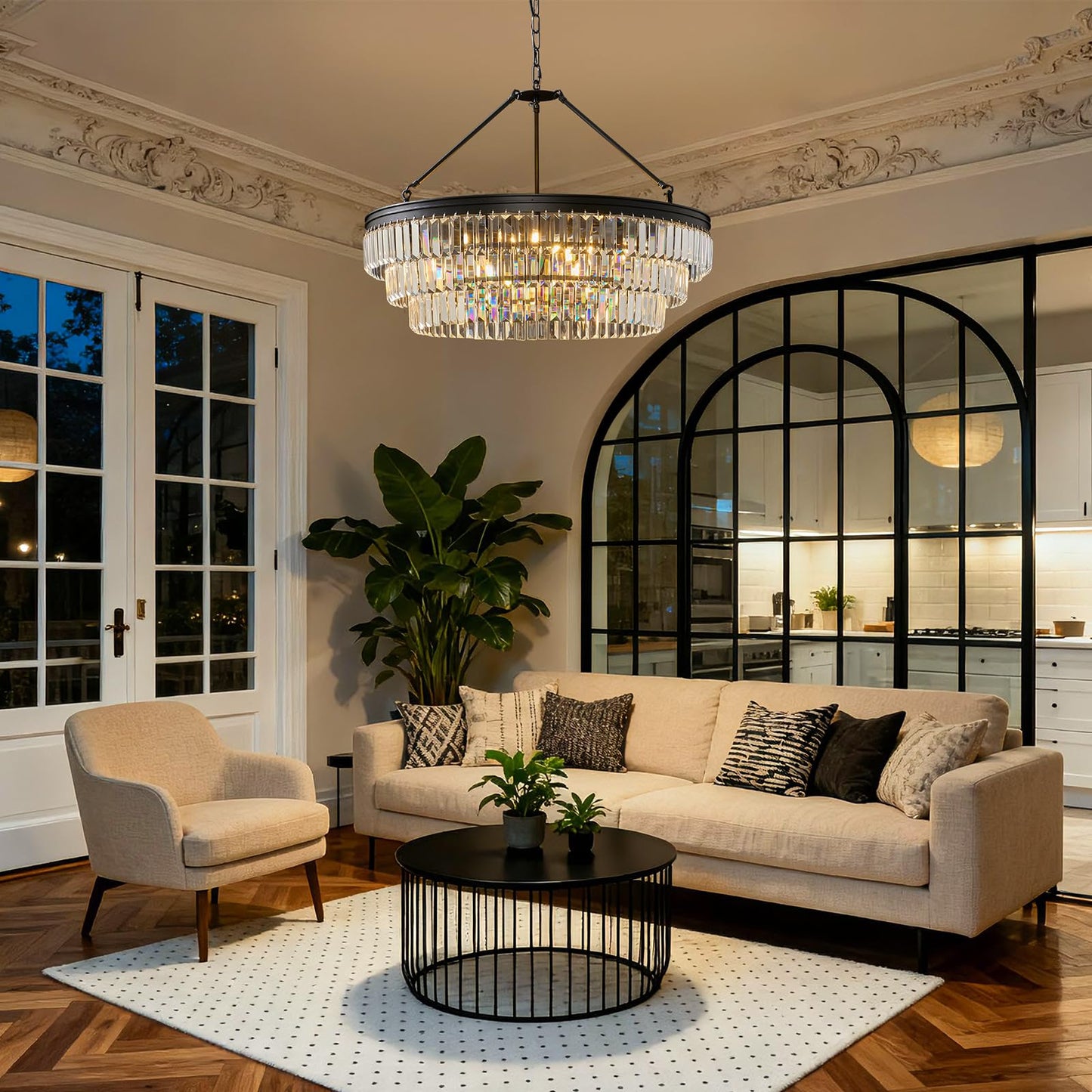 Black Modern Round Crystal Chandelier: 28" K9 Luxury Crystals Contemporary Chandeliers for Dining Room Lights over Table - Adjustable Large Light Chandelier for Bedroom Living Kitchen Entryway Foyer