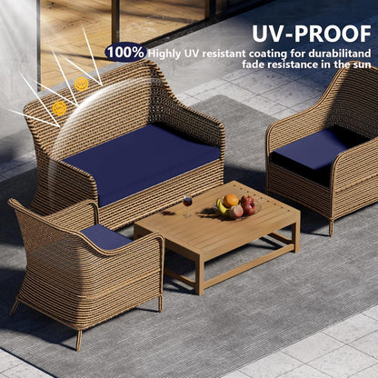 Outdoor Patio Seat Cushions by [Brand Name] - Weather & Fade Resistant 3-Pack for 4-Seater Rattan Sofa