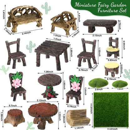 BBTO 24 Pcs Garden Furniture Fairy Mini Architecture Accessories Fairy Miniature Ornaments Artificial Grass and Moss Rocks Kit for Garden House Accessories