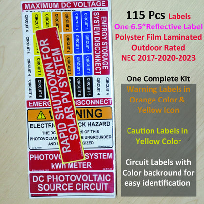 Littversions Ultimate 115 Pack 2017/2020/2023 NEC Code Compliant Photovoltaic Solar System Label Kit Electrical Panel Safety Stickers Outdoor Rated Laminated Strong Adhesive Waterproof