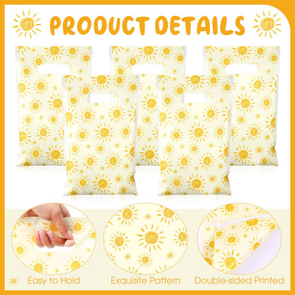 Supervitae 100 Pcs Boho Sun Plastic Gift Bags Bulk with Handles - First Trip Around the Sun Party Favors Summer Sunshine Treat Bags for Birthdays Weddings Snacks Candy Goodie Party Supplies