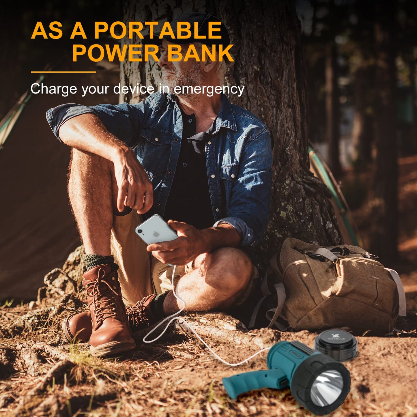 YIERBLUE Rechargeable Spotlight Flashlight IP67 Waterproof with 90,000 Lumen LED, 12 Hours Long Running Spot Light, Impact Resistant Handheld Spotlight with Foldable Stand Red Lens