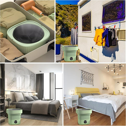 Portable Washer Machine, 10 Liters, Compact Folding Mini Laundry Machine with Spin, 3 Modes, Green for Dorm RV