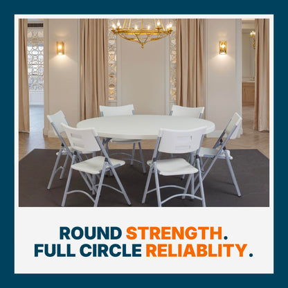 OEF Furnishings OEFBT60R Round Commercial-Grade Premium Industrial Folding Table, Heavy-Duty Blow-Molded Design with Thick Top and 17-Gauge Steel Frame (60" Diameter, Speckled Gray Top)