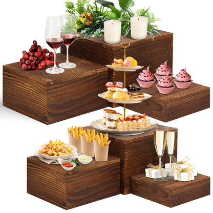 LEIFEOSH 6 Pack Wooden Risers Display Stands Rustic Wood Cake & Cupcake Stands for Party Square Food Risers for Buffet Wooden Crates for Display Home Decor