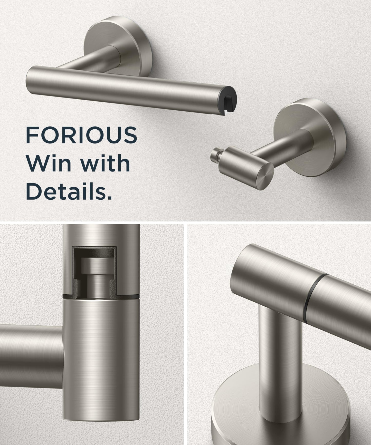 FORIOUS Toilet Paper Holder Wall Mount, Stainless Steel Rustproof Double Post Pivoting Tissue Roll Holder for Bathroom, Commercial Toilet Paper Dispenser (Brushed Nickel, Classic)