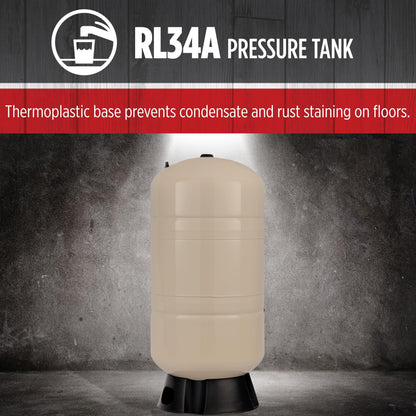 Red Lion RL34A 34-Gallon Vertical Pre-Charged Pressure Tank with Thermoplastic Base for Well Pumps, 1-Inch FNPT System Connection, Almond, 604683