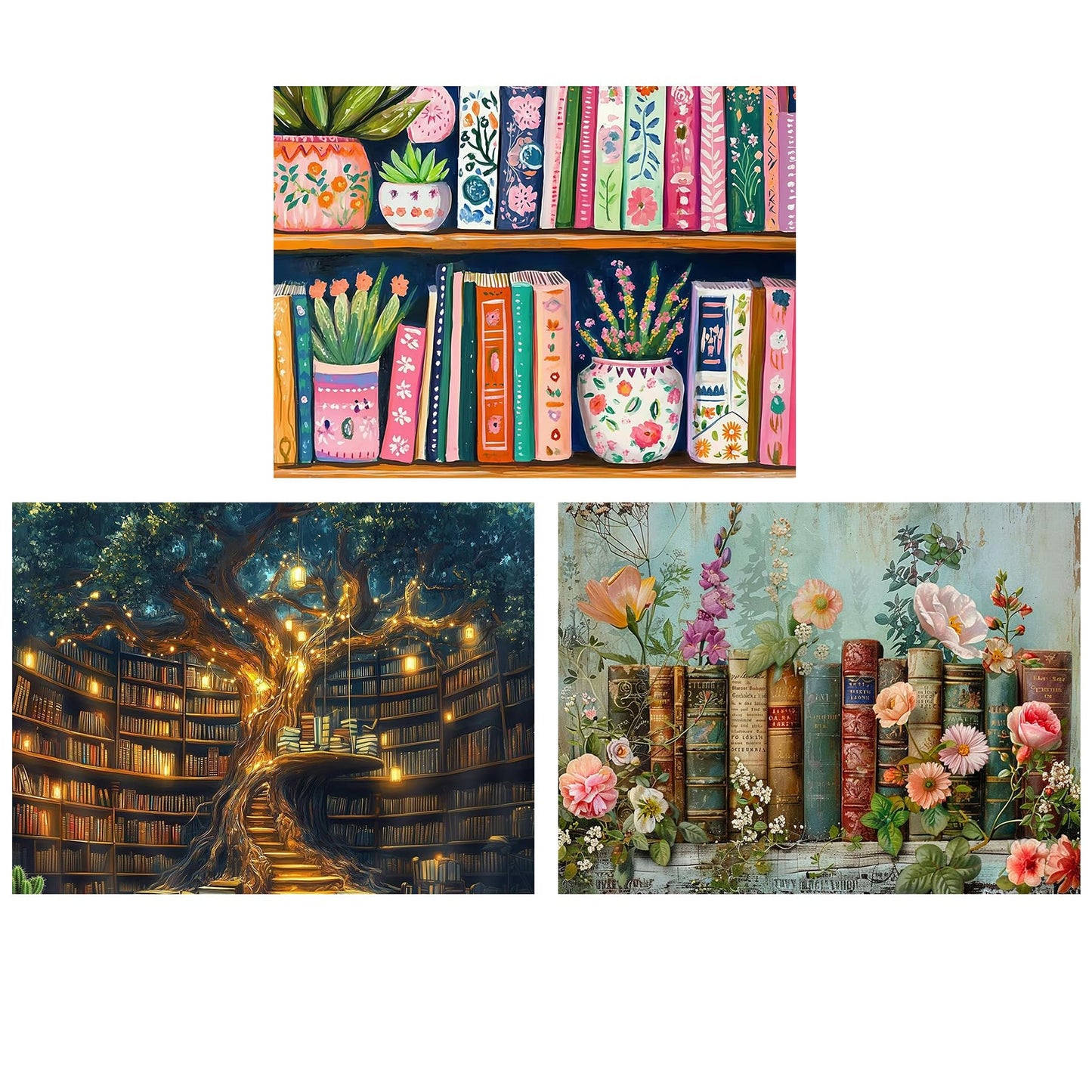 croshom Diamond Art Kits for Adults, 3 Packs Books Diamond Painting Kits for Adults, 5D DIY Full Round Drill Gem Craft for Adult Gifts, Home Wall Decor 11.8" x 15.7"