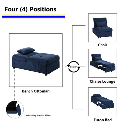 Lexicon Ohana 4-in-1 Storage Ottoman Bench Sleeper Bed, Navy Blue