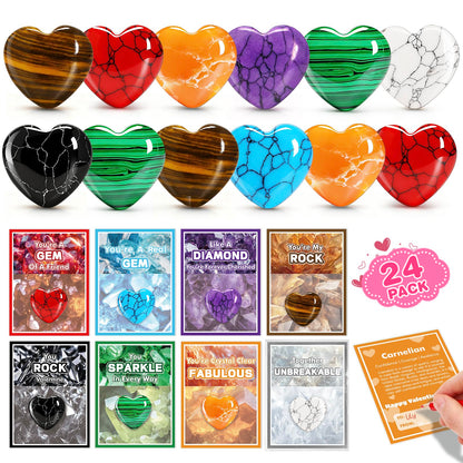 Jumlys Valentines Day Gifts for Kids, 24 Packs Valentines Day Cards with Heart-shaped Gemstone for School, Valentine Day Party Favors for Boys Girls, Ideal Exchange Cards for Classroom