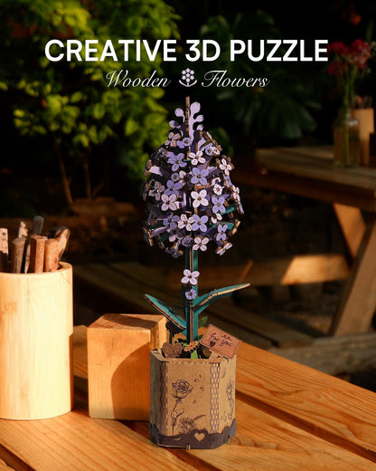 Wowood 3D Flower Wooden Puzzles for Adults-Lilac, DIY Wooden Flowers Model Kit Building Set Crafts Birthday Gifts, Artificial Botanical Collection Creative Gift Ideas/Housewarming Decor(154PCS)