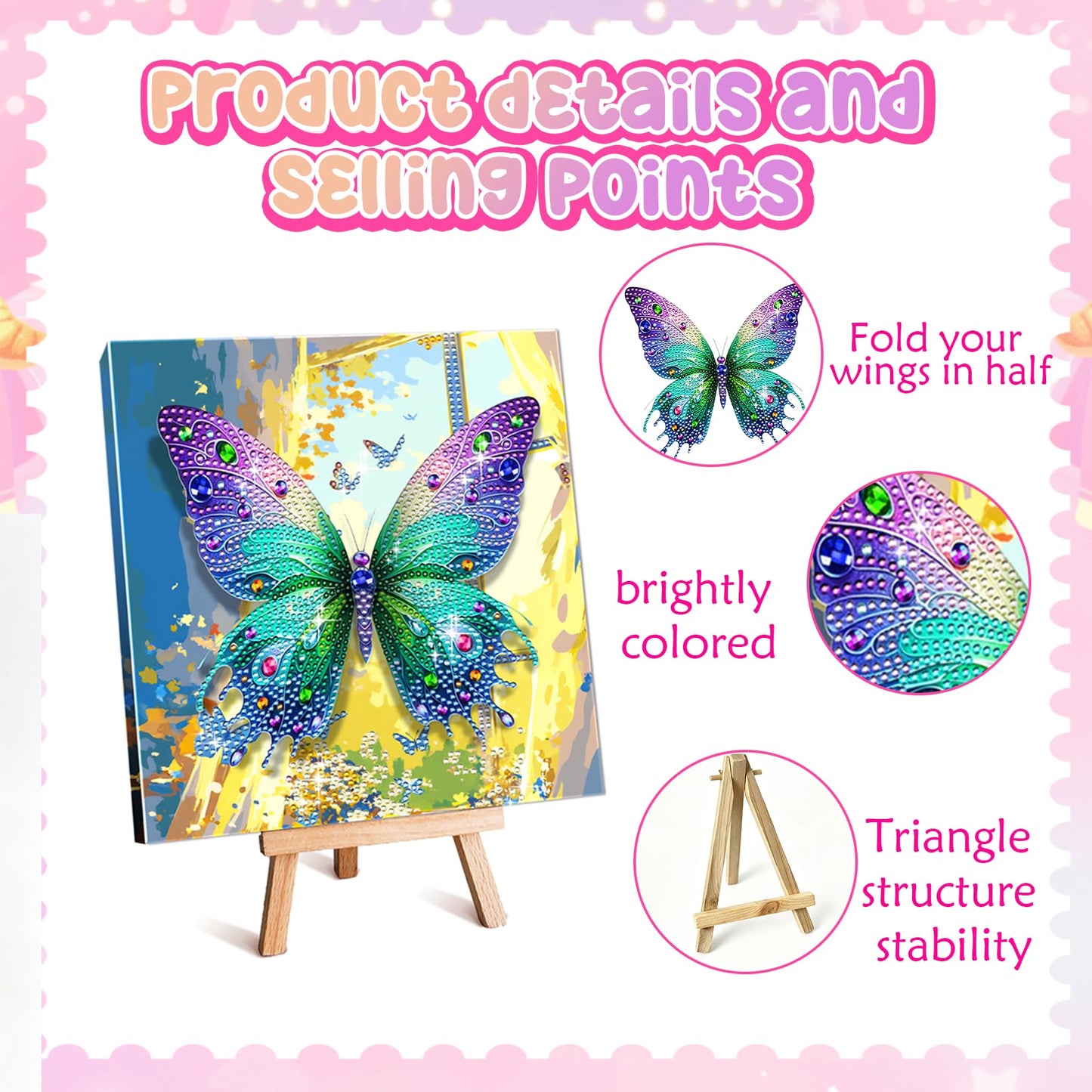 SJTYDX 5D Diamond Art Butterfly Kit with Frame, Sparkling Diamond Painting for Adults Beginners, DIY Gem Painting Craft with Easel, DIY Paint with Diamonds for Home Decor & Unique Gift, 7.8x7.8 Inc