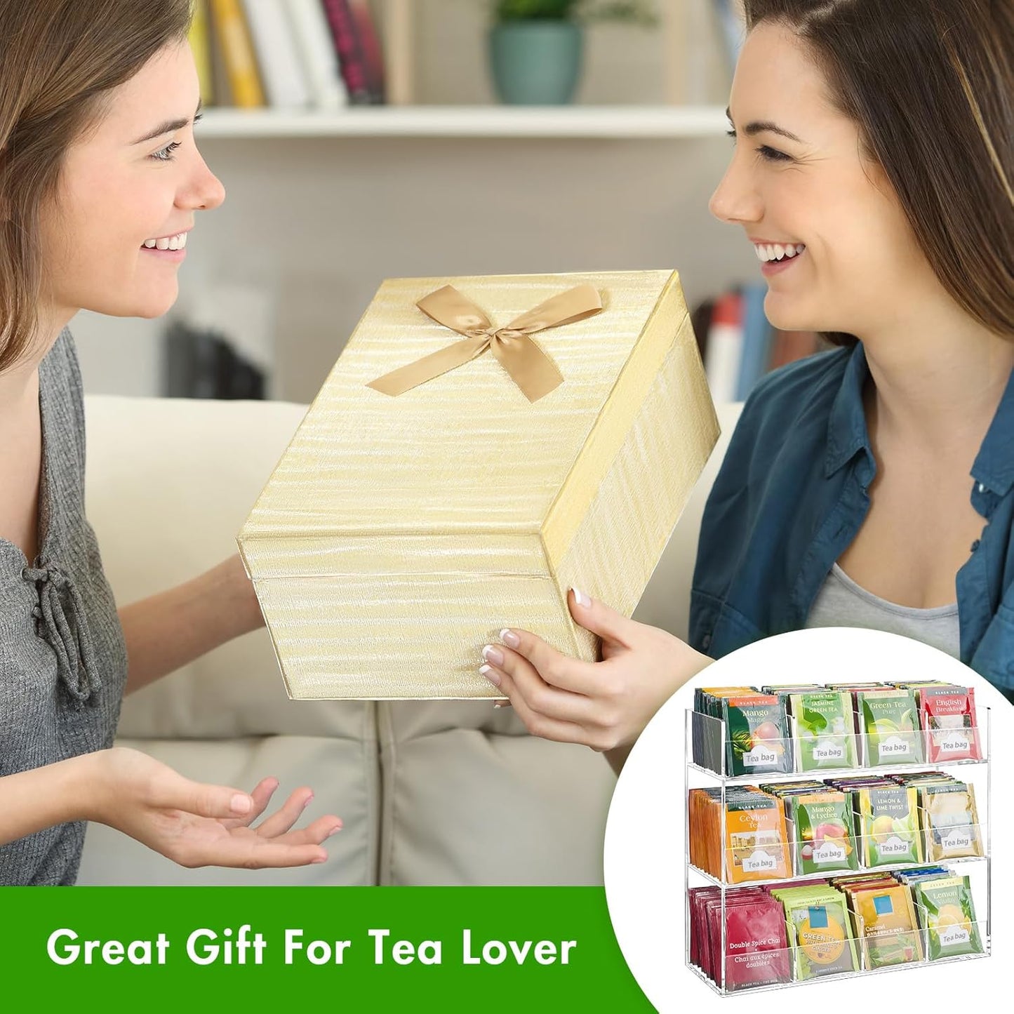 216 Packets, Countertop, BEYGORM Acrylic Tea Bag Organizer for Tea No Assembly Required, Display Holder for Vertical