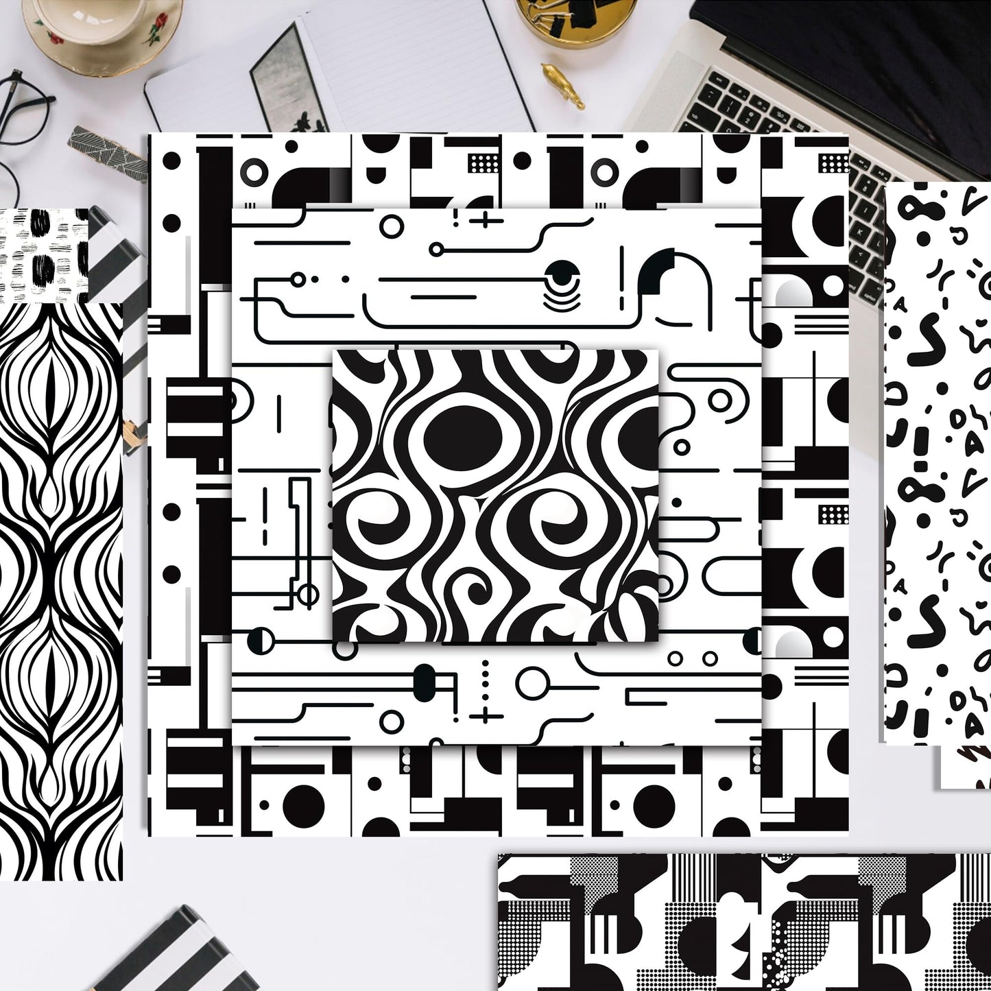 24 Sheets Black White Doodle Pattern Scrapbook Paper 12x12 Doodle Scrapbook Specialty Paper Black White Hand-Drawn Style Double-Sided Cardstock Pack for Scrapbooking Background Card Making Origami DIY
