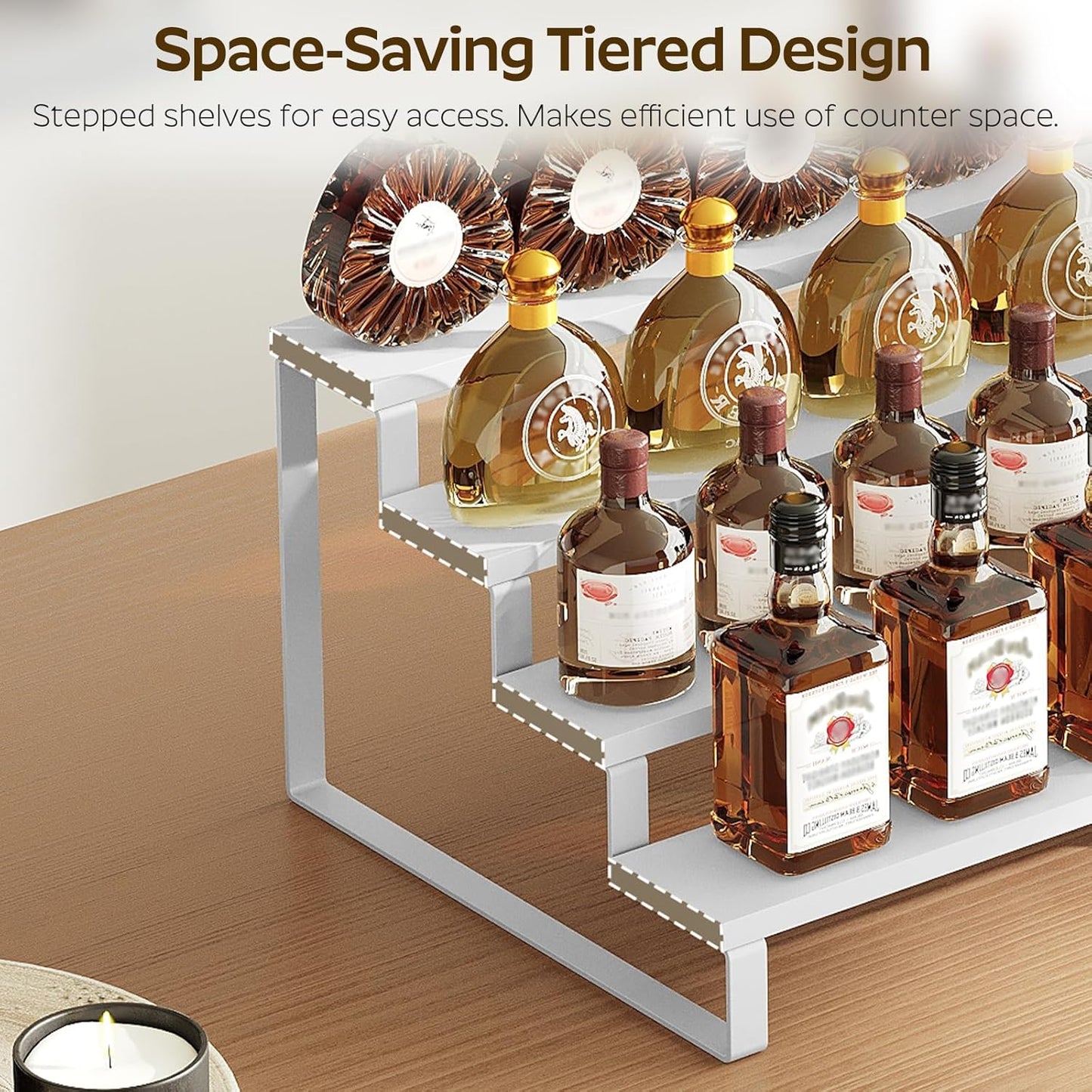 Set 2, Countertop SR04L2WW YATINEY Spice Rack, Wooden Display Riser Stand, of Perfume Organizer, Vanity Display Stand