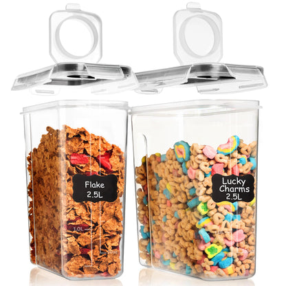 Shazo 2 Pack (15.4 Oz Cereal Capacity) Small Airtight Cereal Containers Storage with Lids, Perfect Space Saving BPA-Free Plastic Container, Pantry Organization and Canister for Rice, Sugar & Flour