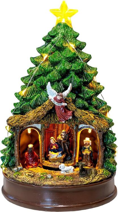 Candieslife Musical Christmas Tree - Rotating Nativity Scene with LED Star Light | Tabletop Decor Gift