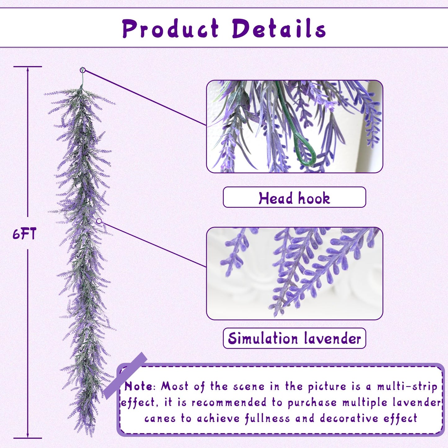 HUZIYAHAN Spring Summer Lavender Garland, 6Ft Purple Lavender Artificial Garland, All Year Lavender Garlands for Farmhouse Wedding Mantle Arch Porch Stair Table Indoor Door Home Decor (1)