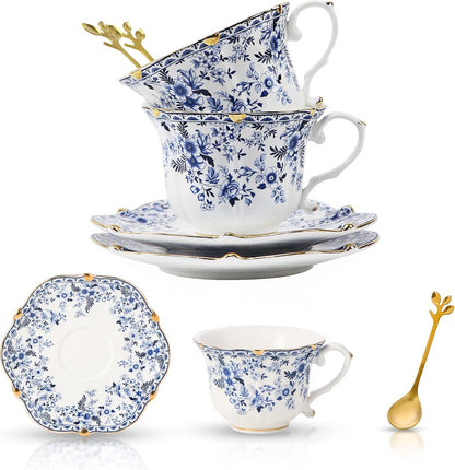 TATSUMI Country Set, 6 2 SETS Roses Bone China Tea Cup and Saucer Pieces, Vintage Style, For Women and Tea PartiesQH
