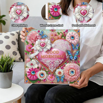 DIYDeligths DIY Diamond Pearl Art Painting with Frame 9.84in Handmade Paste Painting Healing Stress-Relieving Home Wall Decoration No Framing Required (Flowers Heart)