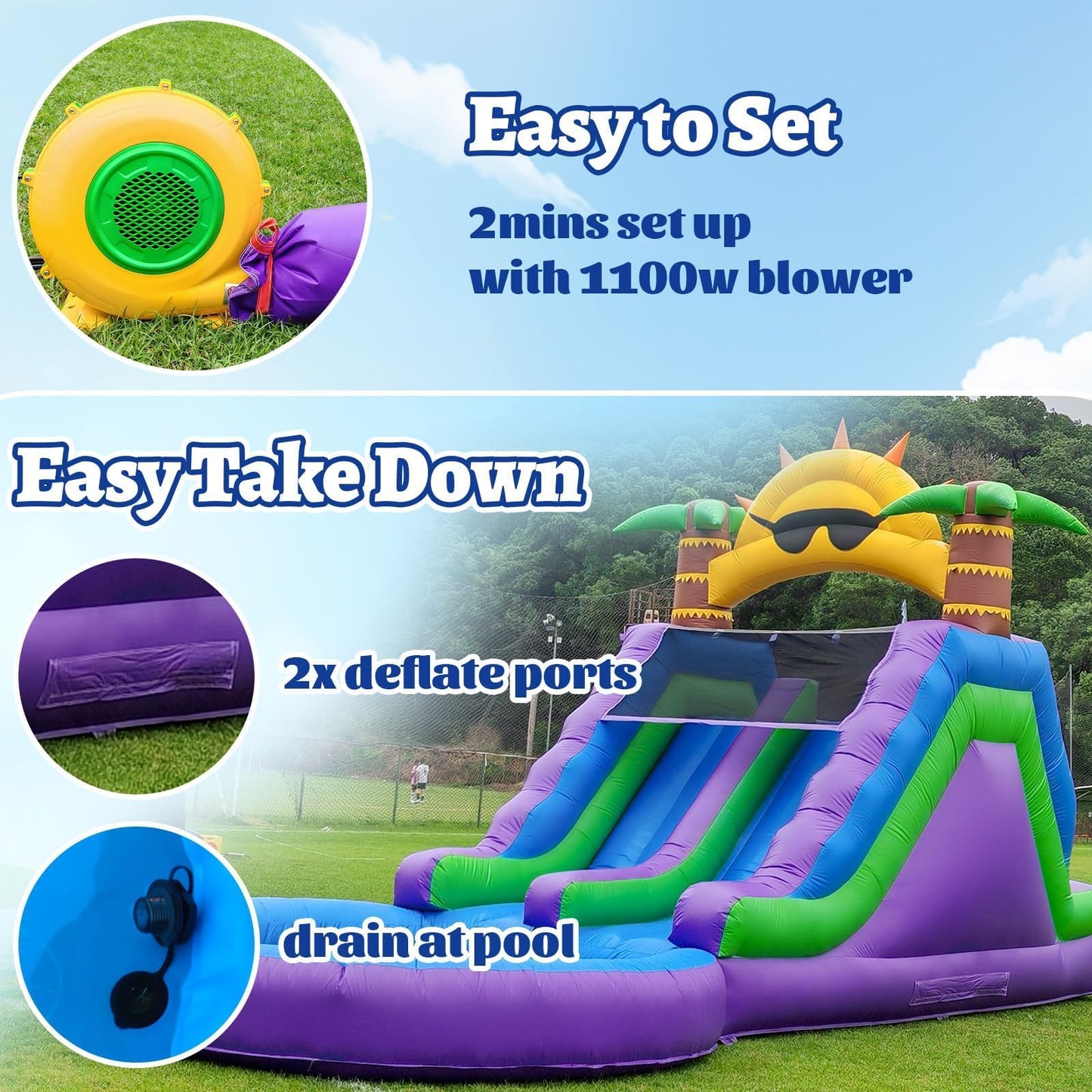 26FT(L) Commercial Grade Water Slide for Adults, (Double Slides) (Heavy Duty Full PVC) (Big Airtight Water Pool), (1100w UL Blower), Inflatable Waterslide for Backyard, Outdoor Blow up Park
