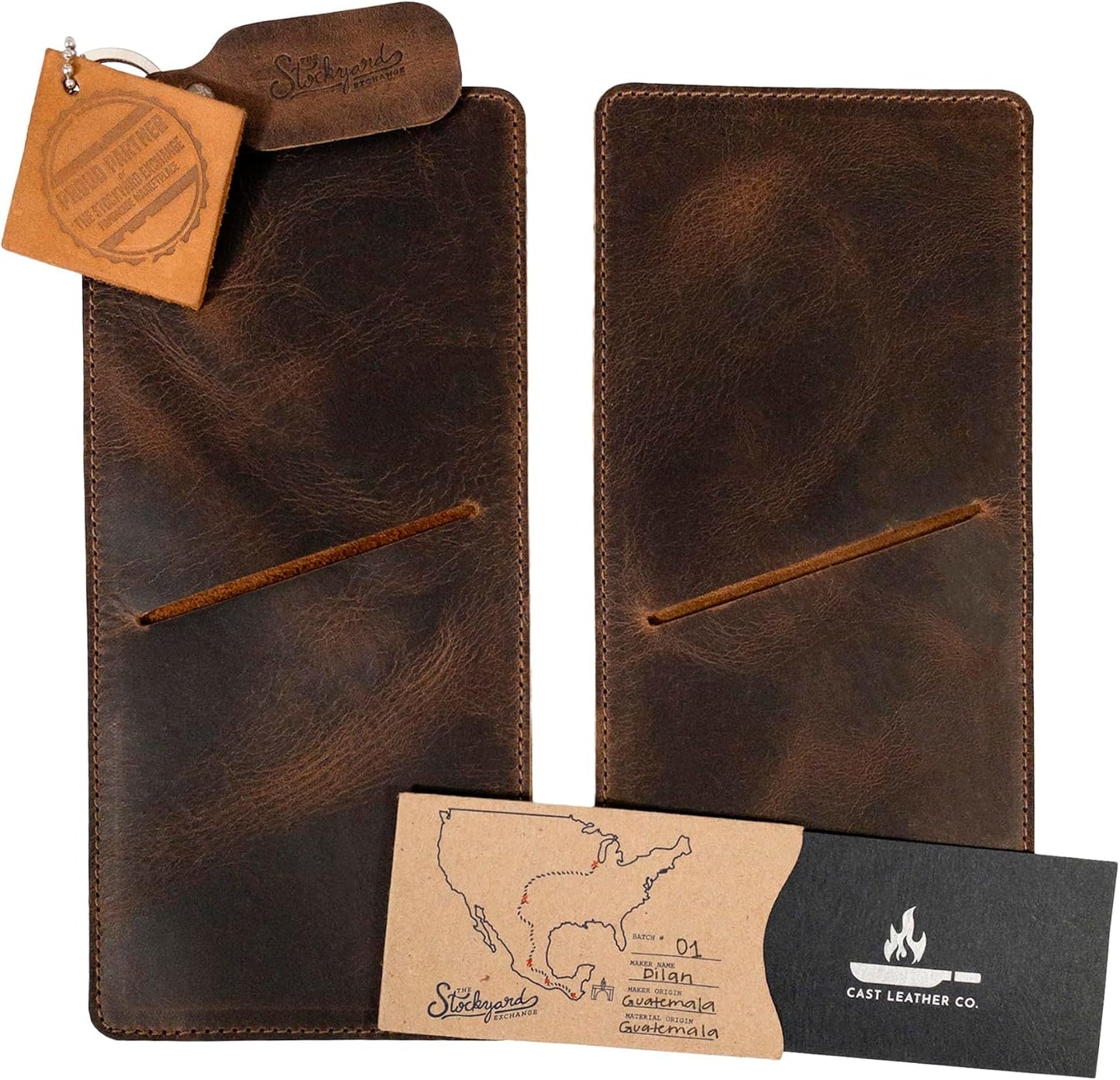 Set of 2 Rectangular Cutlery Sleeves, Utensils Place Setting, Silverware Holder, Full Grain Leather, Handmade, Bourbon