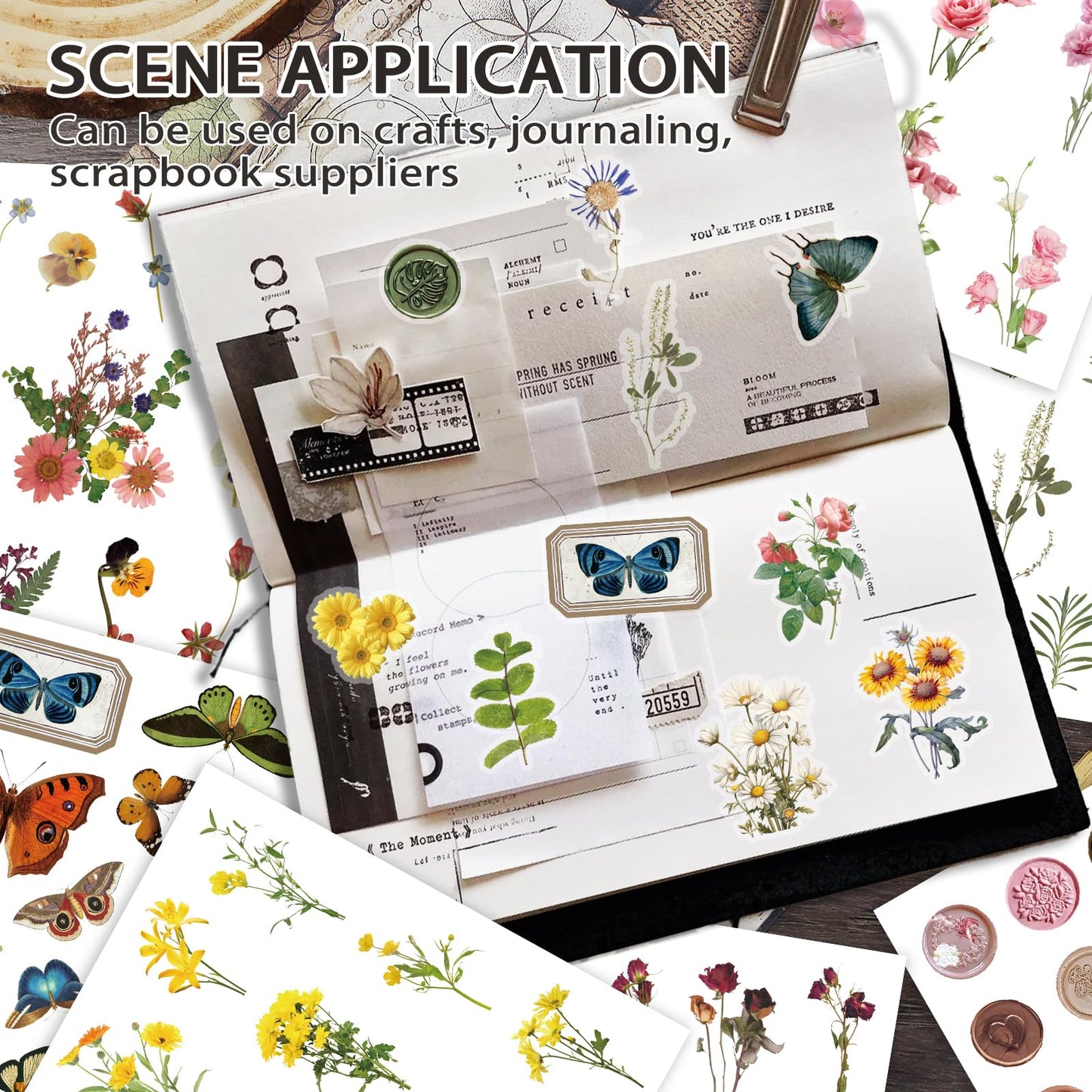 PRSTINCOL Flower Sticker Book, 40 Sheets 470pcs Floral Botanical Themed Journaling Supplies for Scrapbooking Supplies Aesthetic Junk Journal Craft DIY Craft Card Making Laptop