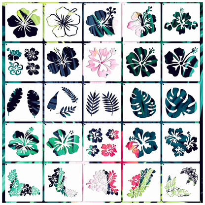 Hibiscus Leaf Stencils Flower Paint Stencil Tropical Leaves Palm Tree Nature Floral Art Craft Drawing Stencil for Painting on Wood Rock Wall Card Making Fabric Canvas Furniture Porch Paper (Hibiscus)