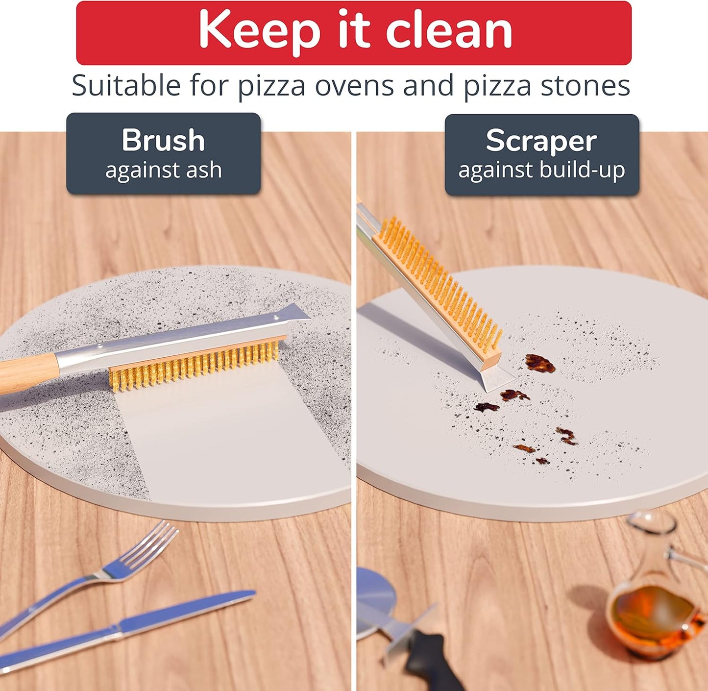 22 Senwosa Pizza Oven Brush with Stone Scraper - Heat Resistant Stainless Steel Bristles, Extra Long Handle - Universal