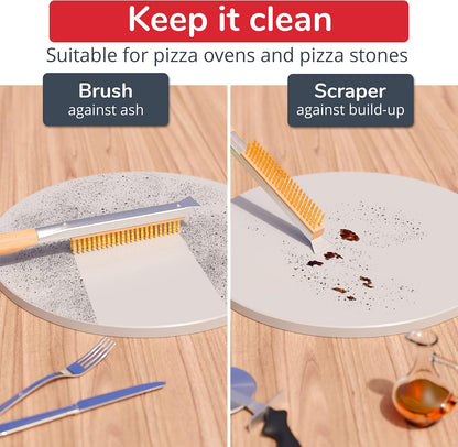 22 Senwosa Pizza Oven Brush with Stone Scraper - Heat Resistant Stainless Steel Bristles, Extra Long Handle - Universal