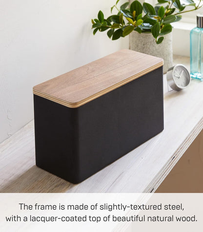 YAMAZAKI Countertop Organizer, Steel + Wood Storage Case, One Size, Black
