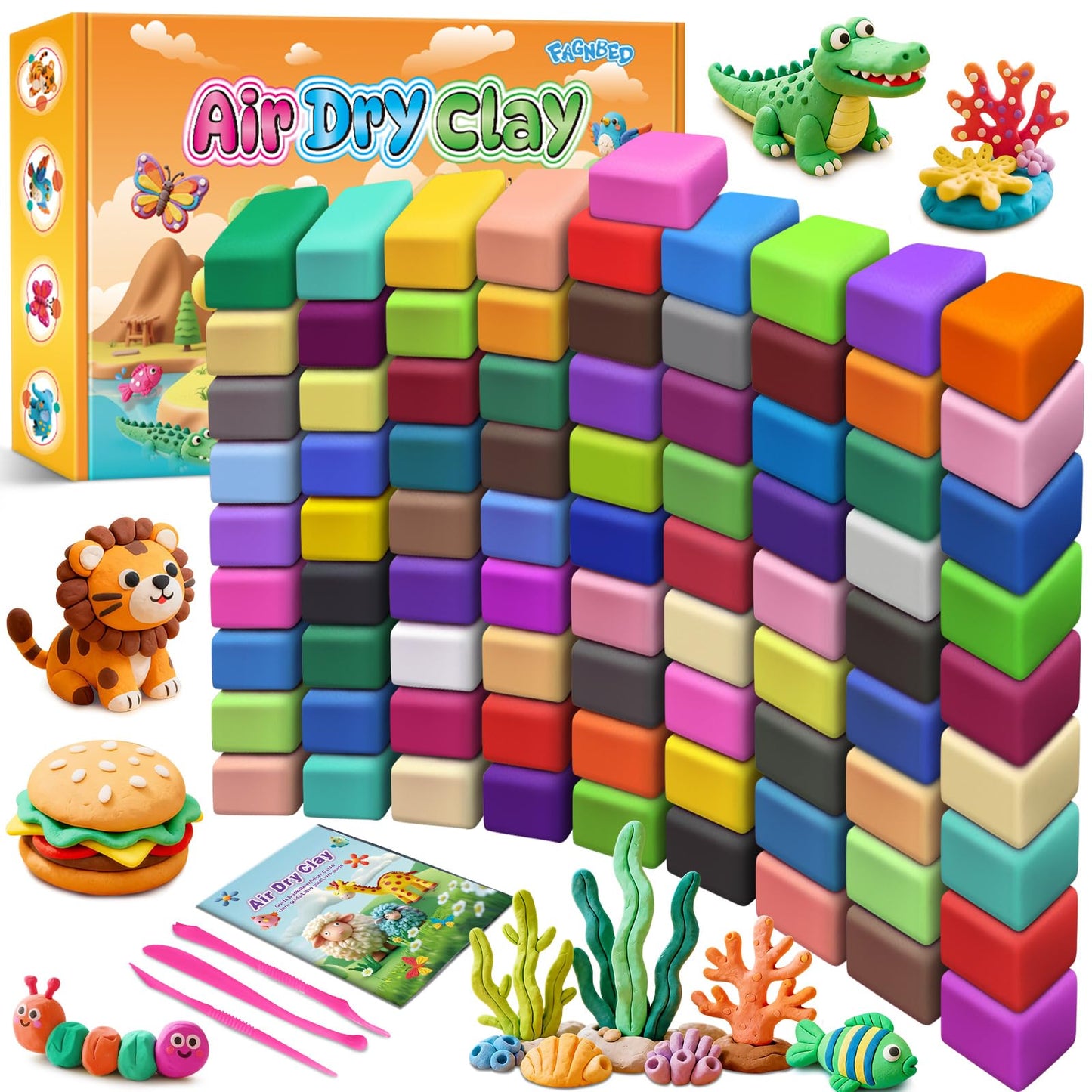 FAGNBED Air Dry Clay 82 Colors, Modeling Magic Clay Set with 3 Sculpting Tools, Arts Crafts Gift for Kids and Beginners