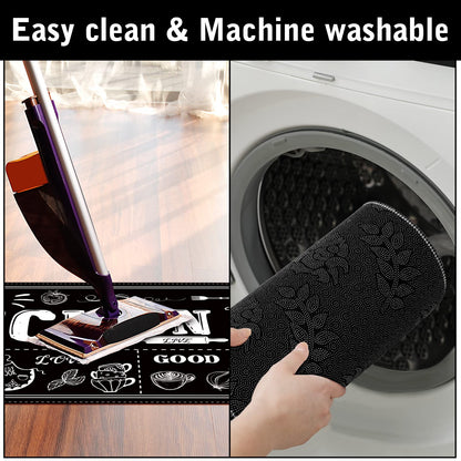 Sinmoe 3 Pcs Kitchen Rug Set Non Skid Thick Black Kitchen Rugs and Mats Stain Resistant Anti Fatigue Mats for Microfiber Floor Non Slip Backing Mat, 15.7" x 47.2", 15.7" x 23.6"
