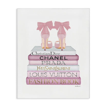 Pastel Pink Heels Books Glam, 16 x 20 Inch Canvas Wall Art