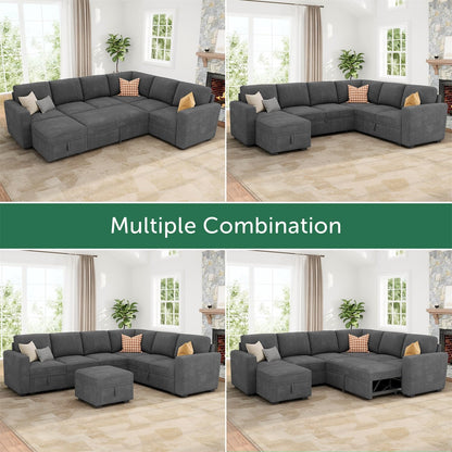 HONBAY Modular Sectional Couch with Pull Out Bed, Corduroy Sleeper Sofa with Storage Ottoman, U Shaped Sectional Couches for Living Room, Dark Grey