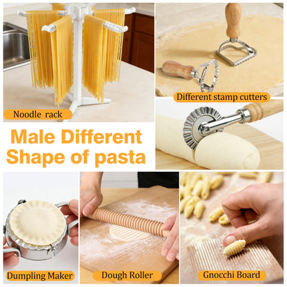 TREWAVE 15 Pcs Pasta Making Tools Set, Homemade Pasta Making Kit Includes Ravioli Maker Mold, Gnocchi Board, Pasta Drying Rack, Red Pastry Mat and Rolling Pin for Beginners & Home Chefs