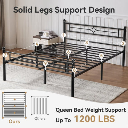 BedsPick Queen Size Metal Bed Frame with Headboard and Footboard, Platform Bed Frame with Premium Steel Slats Support/12.5'' Under Bed Storage Space/No Box Spring Needed/Noise Free/Easy Assembly/Black