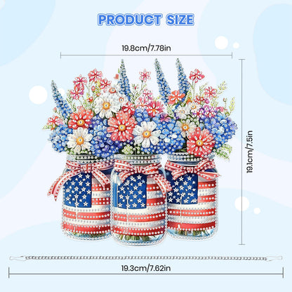 MOGTAA Independence Day Flowers Diamond Art Hanging Pendant Kits, Patriotic Diamond Art Kits for Adults, 5D Special Shape Diamond Painting Kits Gem Art Suncatcher Ornament for Home Decor