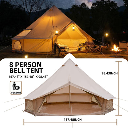 KEIKI 4 Season Canvas Bell Tent 13.1 FT Waterproof All Weather Glamping Yurt Tent, Luxury Hot Tent Stove Jack, Breathable Large Family Camping Teepee for 6 People Outdoor Adventure & Party, Beige