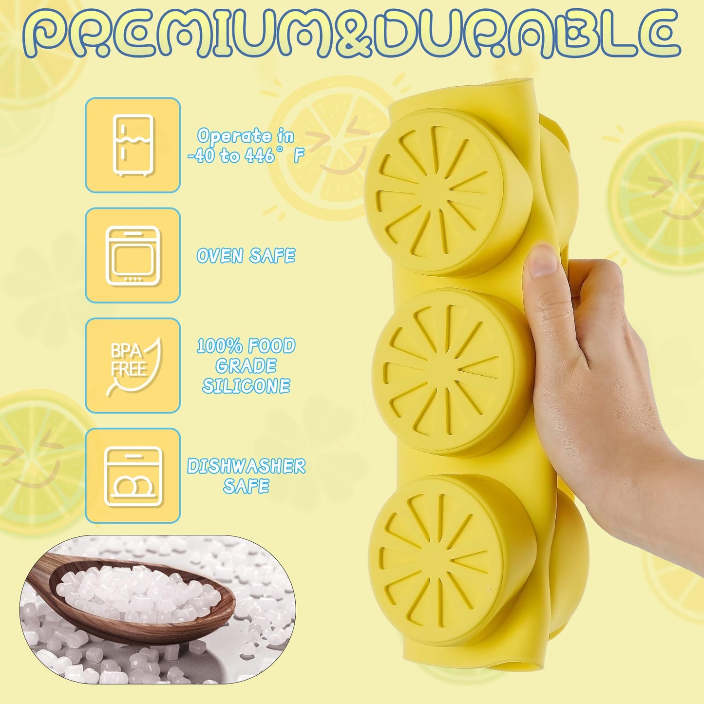 Wilewir 2Pcs Silicone Lemon Shaped Mold Ice Cube Tray for Freeze, 9-Cavity Non-Stick Lemon Chocolate Candy Mold for Baking Mousse Cake
