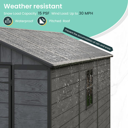 UDPATIO Resin Storage Shed 7.5x10.7 FT, Outdor Plastic Shed for Garden Tools Pool Equipment, Outside Sheds with Lockable Door for Backyard, Patio, Lawn, Dark Grey